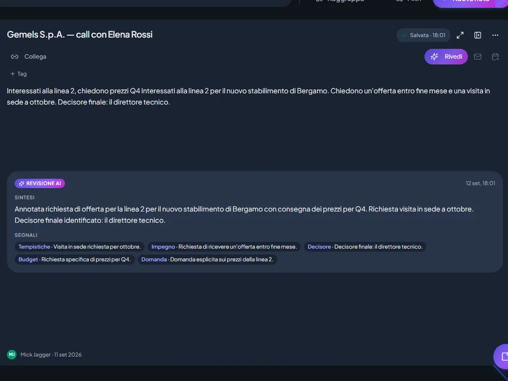 A note open in the editor, with the AI review button